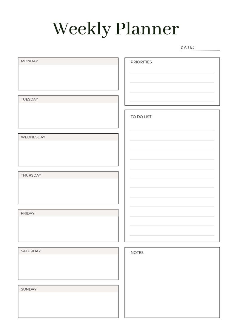Minimal Weekly Planner Printable | Undated Weekly Schedule | Simple To ...