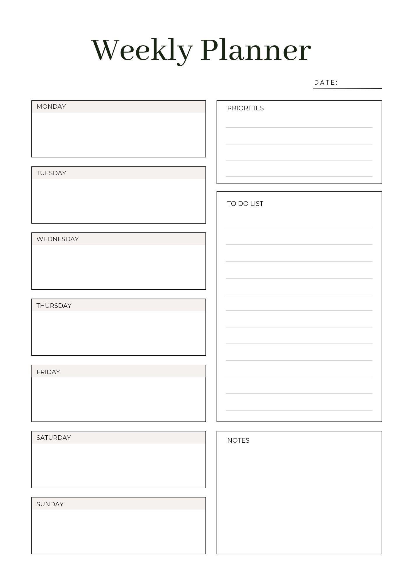 Minimal Weekly Planner Printable | Undated Weekly Schedule | Simple To ...
