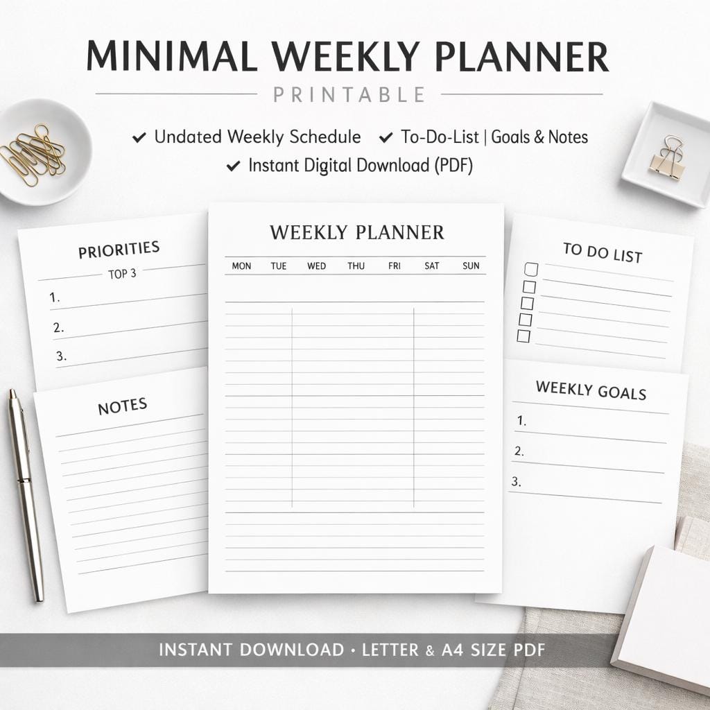 Minimal Weekly Planner Printable | Undated Weekly Schedule | Simple To ...