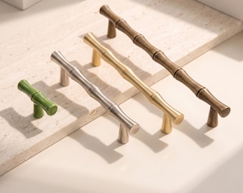 Bamboo Cabinet Pull Handle, Solid Brass Drawer Pull, Modern Kitchen Cabinet Handle, Bamboo Furniture Hardware, Dresser Wardrobe Pull