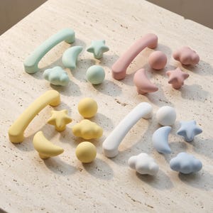 Ceramic Cabinet Knobs, Cute Drawer Knobs, Cloud Star Moon Furniture Hardware, Kids Room Cabinet Handles, Kitchen Drawer Pulls, Dresser Knobs