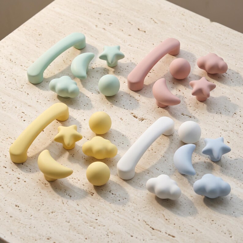 Ceramic Cabinet Knobs, Cute Drawer Knobs, Cloud Star Moon Furniture Hardware, Kids Room Cabinet Handles, Kitchen Drawer Pulls, Dresser Knobs image 1