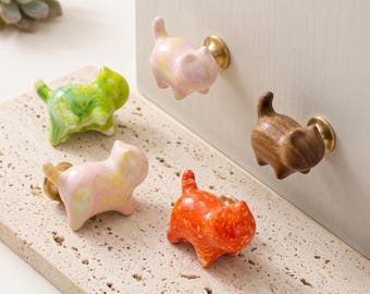 Animal Cabinet Knobs, Cute Cat Drawer Knobs, Colorful Furniture Hardware, Kitchen Cabinet Knobs, Kids Room Decor, Dresser Drawer Pulls