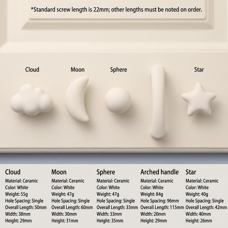 Ceramic Cabinet Knobs, Cute Drawer Knobs, Cloud Star Moon Furniture Hardware, Kids Room Cabinet Handles, Kitchen Drawer Pulls, Dresser Knobs image 10