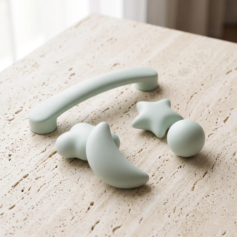 Ceramic Cabinet Knobs, Cute Drawer Knobs, Cloud Star Moon Furniture Hardware, Kids Room Cabinet Handles, Kitchen Drawer Pulls, Dresser Knobs image 6