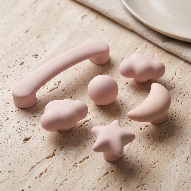Ceramic Cabinet Knobs, Cute Drawer Knobs, Cloud Star Moon Furniture Hardware, Kids Room Cabinet Handles, Kitchen Drawer Pulls, Dresser Knobs image 2