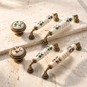 Ceramic Cabinet Pulls Drawer Handles Vintage Furniture Hardware Kitchen Cabinet Knobs Dresser Pulls Floral Decor Cupboard Hardware