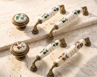 Ceramic Cabinet Pulls Drawer Handles Vintage Furniture Hardware Kitchen Cabinet Knobs Dresser Pulls Floral Decor Cupboard Hardware