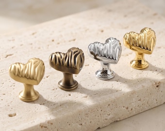 Heart Cabinet Knob, Brass Cabinet Hardware, Decorative Drawer Knob, Modern Furniture Knob, Kitchen Cabinet Pull, Dresser Knob