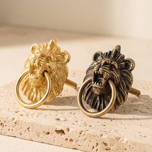 Lion Head Cabinet Knob Ring Pull Vintage Brass Drawer Knob Antique Lion Door Knocker Cabinet Hardware Dresser Knob Furniture Pull