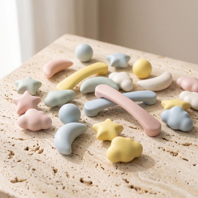 Ceramic Cabinet Knobs, Cute Drawer Knobs, Cloud Star Moon Furniture Hardware, Kids Room Cabinet Handles, Kitchen Drawer Pulls, Dresser Knobs image 4