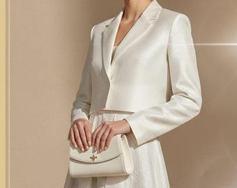 White Two Piece Blazer Dress Set for Women | Elegant Modest Outfit | Bridal Shower Outfit | Minimalist Formal Wear