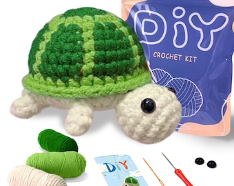 Turtle Crochet Kit for Beginners, DIY Amigurumi Turtle Kit, Crochet Animal Kit for Adults, Complete Yarn Craft Gift Set