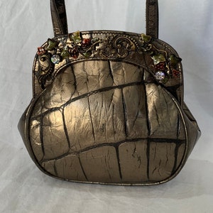 Bolso BRACCIALINI Vintage de piel auténtica color plata fabricado en Italia