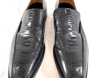 GIANNI VERSACE Vintage Authentic Black Ostrich Leather Men's Loafers Size 40.5EU 7.5US