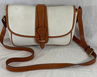 10% OFFSale DOONEY and BOURKE Equestrian Authentic Vintage White and Tan Leather Trim Crossbody Shoulder Bag Made in USA