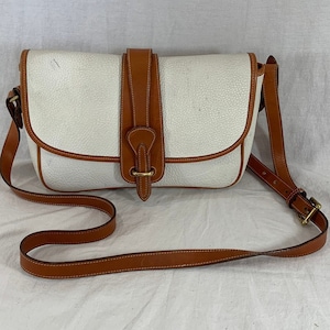 10% OFFSale DOONEY and BOURKE Equestrian Authentic Vintage White and Tan Leather Trim Crossbody Shoulder Bag Made in USA