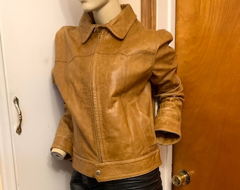 DOLCE and GABBANA 90's Tan Leather Women's Jacket Made in Italy