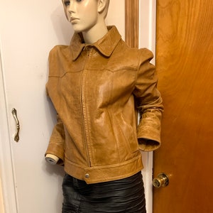 DOLCE and GABBANA 90&#39;s Tan Leather Women&#39;s Jacket Made in Italy Size 48 US Large
