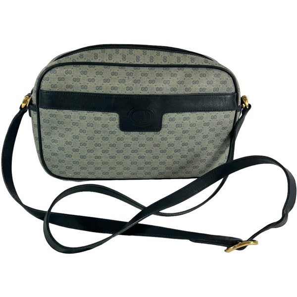 GUCCI Navy Blue Canvas Supreme Micro GG Blue Trim Crossbody Bag Authenticated