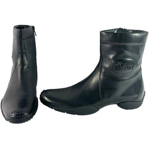 DIOR Logo Black Leather Women&#39;s Ankle Boots Marked as 8.5 US Made in Italy