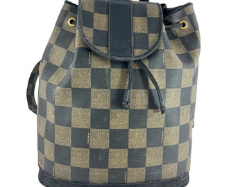 FENDI Roma Brown & Black Canvas Pequin Checkered Rucksack Backpack Made in Italy