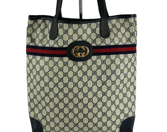 GUCCI Ophidia Navy Blue Canvas Web Supreme GG Shopper Tote Bag Authenticated