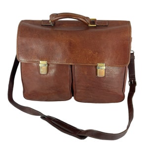 COLE HAAN Brown Leather Double Attache Travel Briefcase Made in Italy