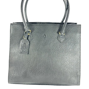 POLO RALPH LAUREN Vintage Black Pebbled Leather Tote Bag