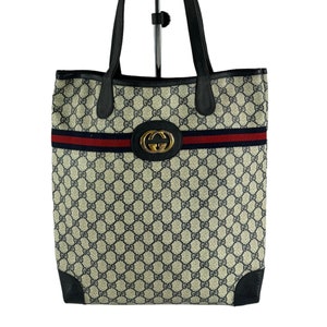 GUCCI Ophidia Navy Blue Canvas Web Supreme GG Shopper Tote Bag Authenticated