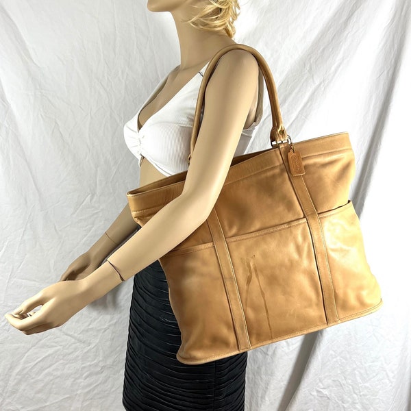 80's COACH Tan Leather Vintage Large Shopper Tote Bag Made in The United States