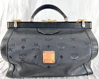 MCM Vintage Authentic Visetos Black Canvas and Leather Trim Train Case Made in West Germany