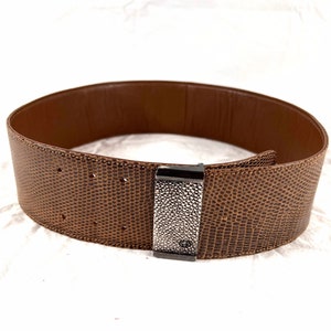 GUCCI Vintage Wide Brown Lizard and Leather Women&#39;s Belt 70-28 Made in Italy