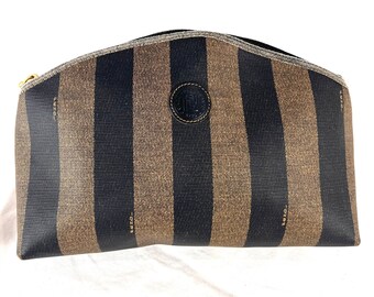 【美品】FENDI ヴィンテージ ポーチ/Pequin Stripe 茶黒 美品】FENDI ヴィンテージ ポーチ/Pequin Stripe 茶黒 Vintage