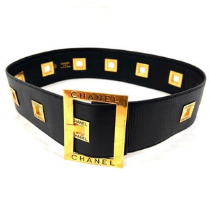 Vintage 1991 CHANEL Wide Leather Belt Collection 26 CC with Chains Sz 70/28  XS-S at 1stDibs