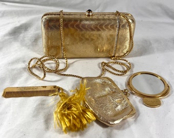 JUDITH LEIBER Vintage Authentic Gold Metal Crystal Evening Clutch