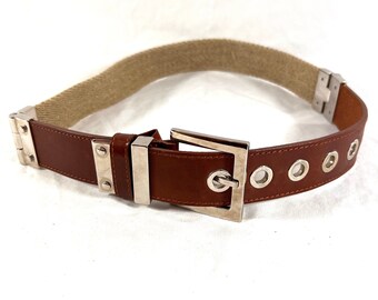 Dolce & Gabbana Brown Leather Beige Nylon Women's Belt Made in Italy TG/40 XS