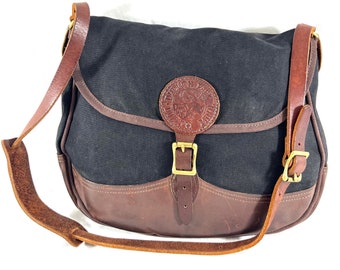 DULUTH PACK Duluth Minn Black Canvas Brown Leather Saddle Crossbody Made in USA