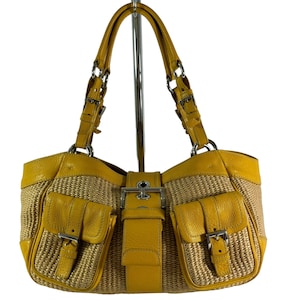 PRADA Yellow Leather Beige Straw Paglia Vitello Daino Satchel Bag Made in Italy
