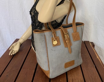 Distressed DOONEY and BOURKE Authentic Vintage Light Gray and Tan Leather Tote Satchel Shoulder Bag Made in USA