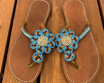 Damesslippers sandalen met kralen veelkleurig zuidwesten handgemaakt maat 40 9.5US