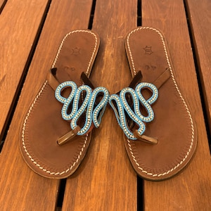Women&#39;s Thongs Sandals Beaded Multicolor Southwest Handmade Size 40 9.5US