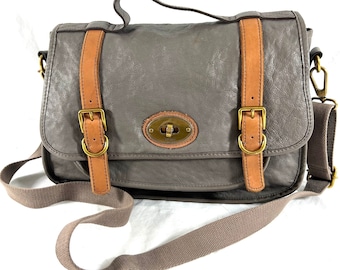 FOSSIL Long Live Taupe Leather Turn Lock Closure Crossbody Bag