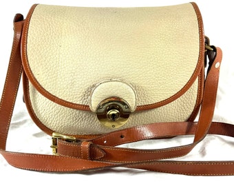 DOONEY AND BOURKE Ivory/Tan Leather Saddle 3 Compartments Key Lock Crossbody Bag