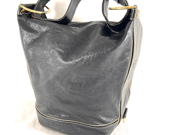 MARINO ORLANDI Black Leather Handle Top Tote Bag Made in Italy