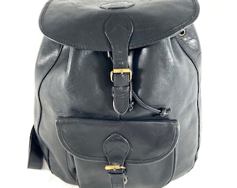 G. H. BASS & Co. Vintage Authentic Black Leather Rugged Rucksack Backpack Bag