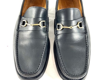 GUCCI Black Leather Horsebit Men Loafers Made in Italy Marked as 41.5 E-8US