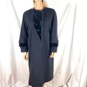 Trench lungo da donna CASOR in lana nera vintage anni '80, prodotto in Italia
