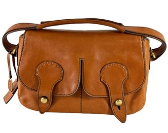 TOD'S Tan Leather Double Closure Top Handle Shoulder Bag Made in Italy
