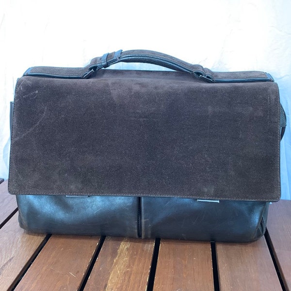 20% OFFSALE ERMENEGILDO ZEGNA Great Vintage Authentic Brown Suede and Leather Briefcase Attache Portfolio